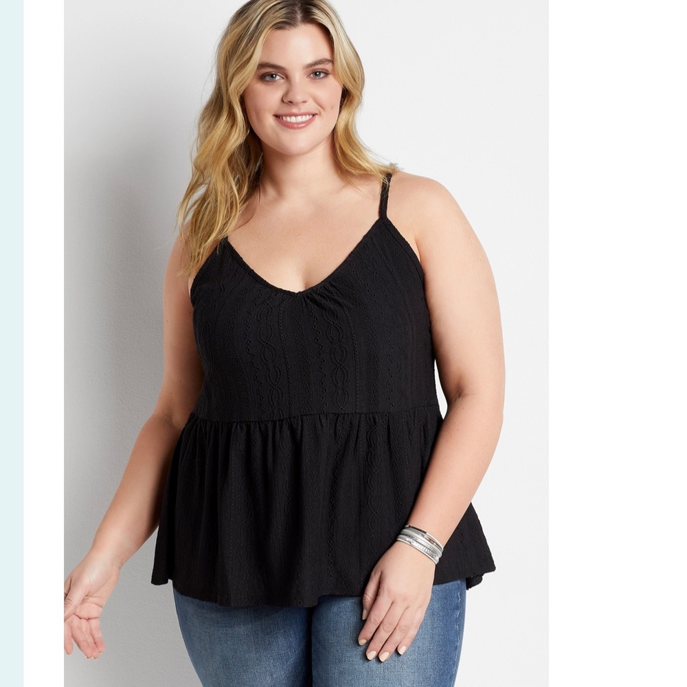 Maurices Plus Solid Embroidered Lace Up Back Tank Top